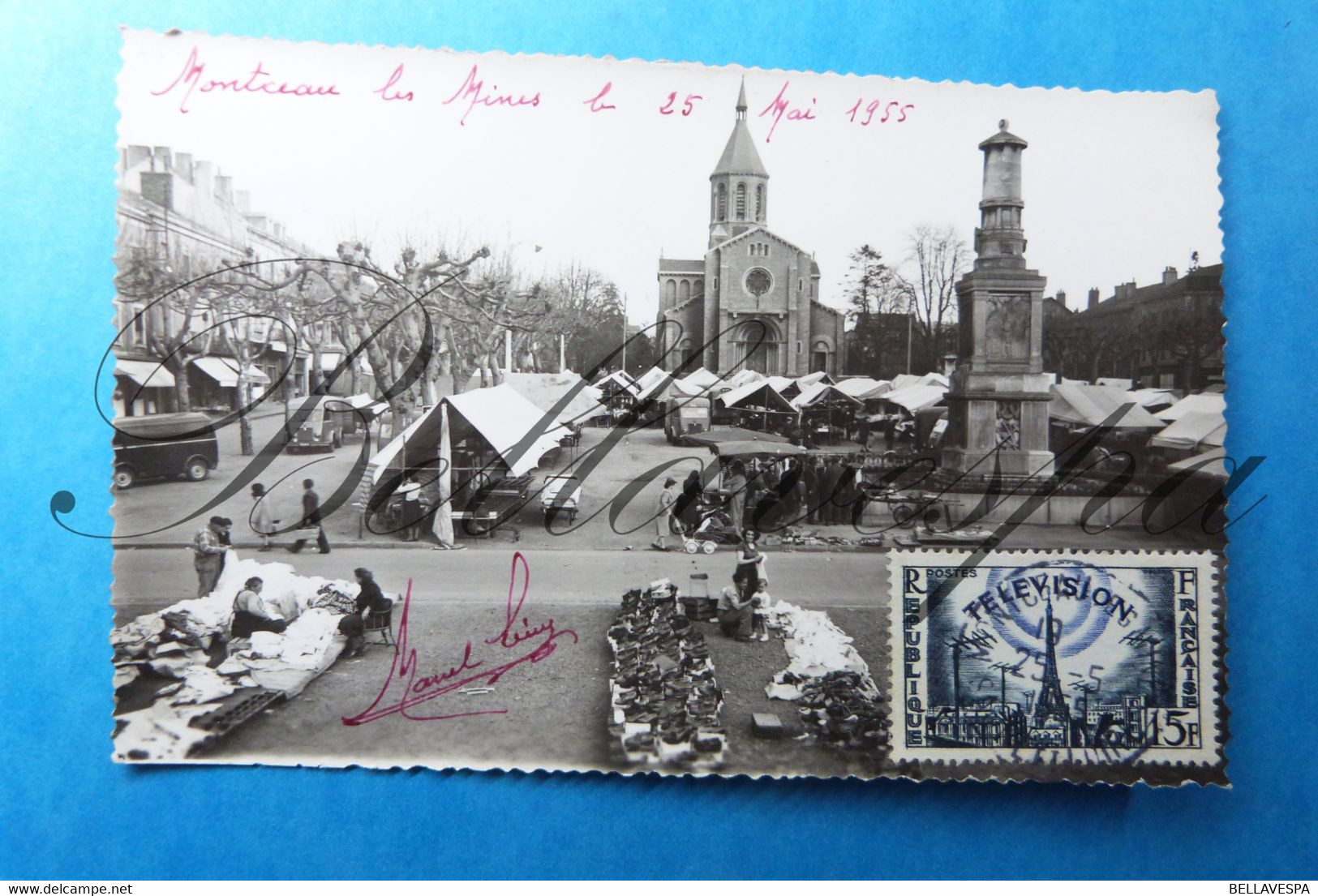 Montceau Les Mines . 1955 Un Jour De Marché. /timbre Côte  N°1022 édit. L.B Barizey - Montceau Les Mines