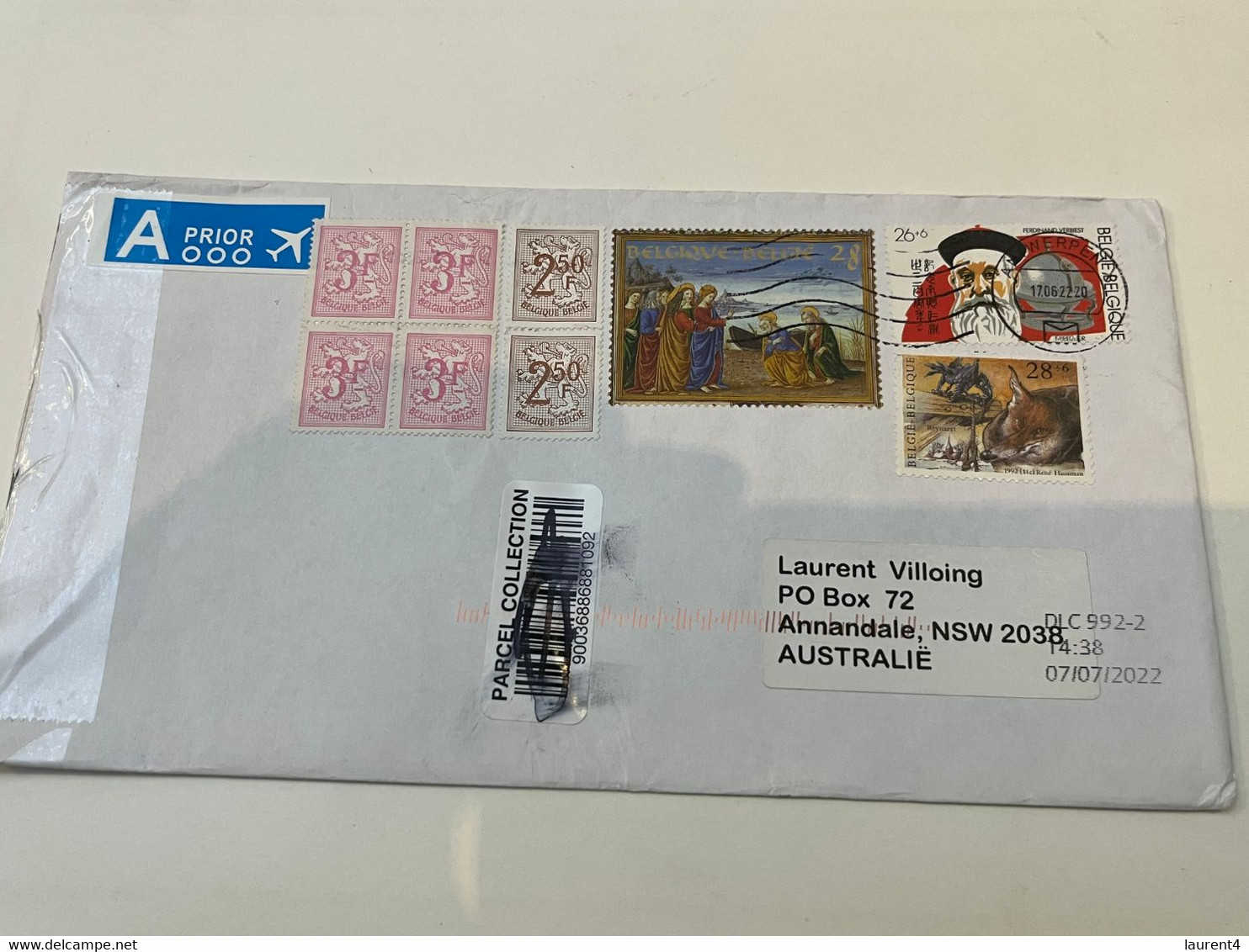 (1 J 40) Letter Posted From Belgium To Australia (posted During COVID-19 Crisis) 9 Stamps (older) Customs Checked - Briefe U. Dokumente