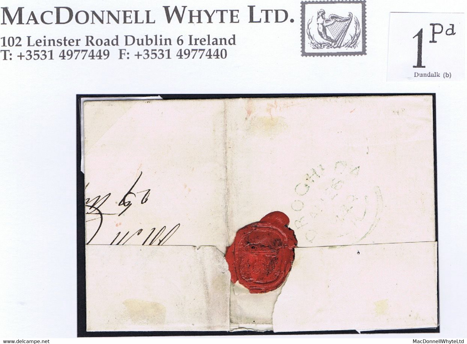 Ireland Louth Uniform Penny Post 1849 Distinctive Dundalk "1Pd" UPP Hs In Red On Cover To Drogheda, DUNDALK AU 25 1849 - Prefilatelia