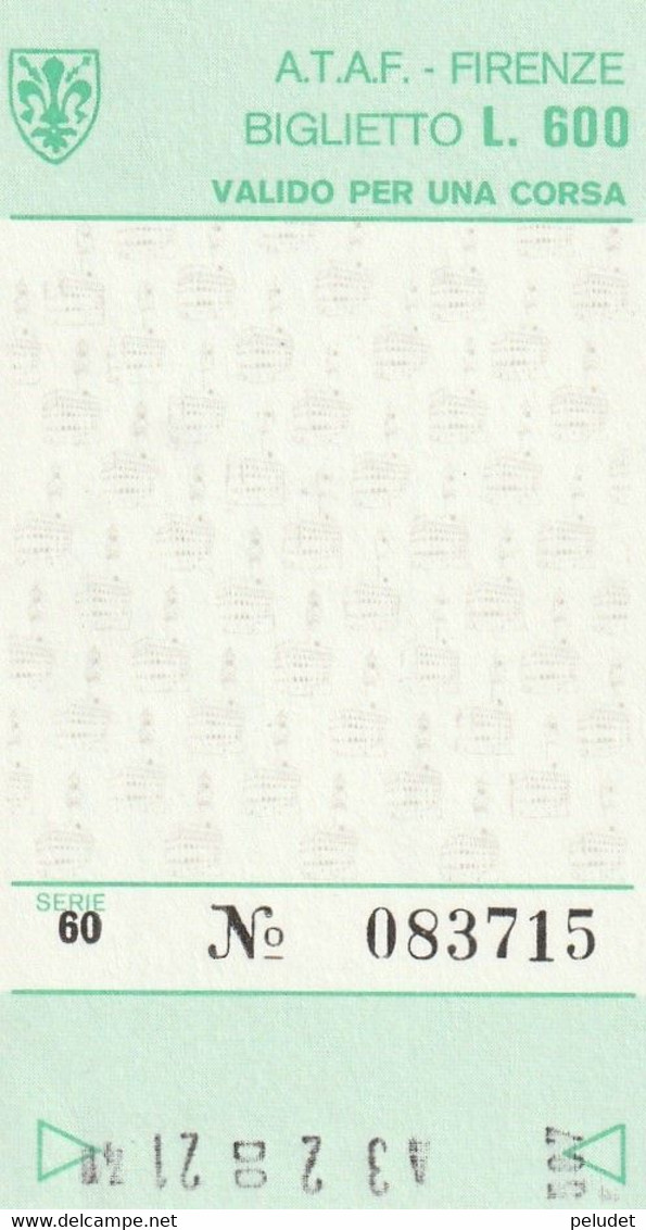 Italia - Ticket - Firenze - ATAF - Biglietto 1986 - Europa