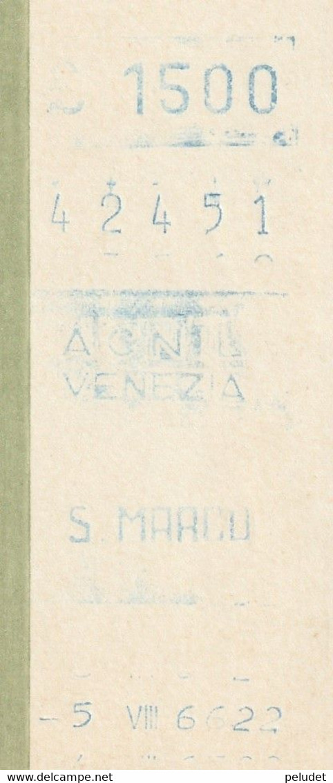 Italia - Ticket - Venezia - 1986 - ACNIL - S. Marco - L1500 - Europe