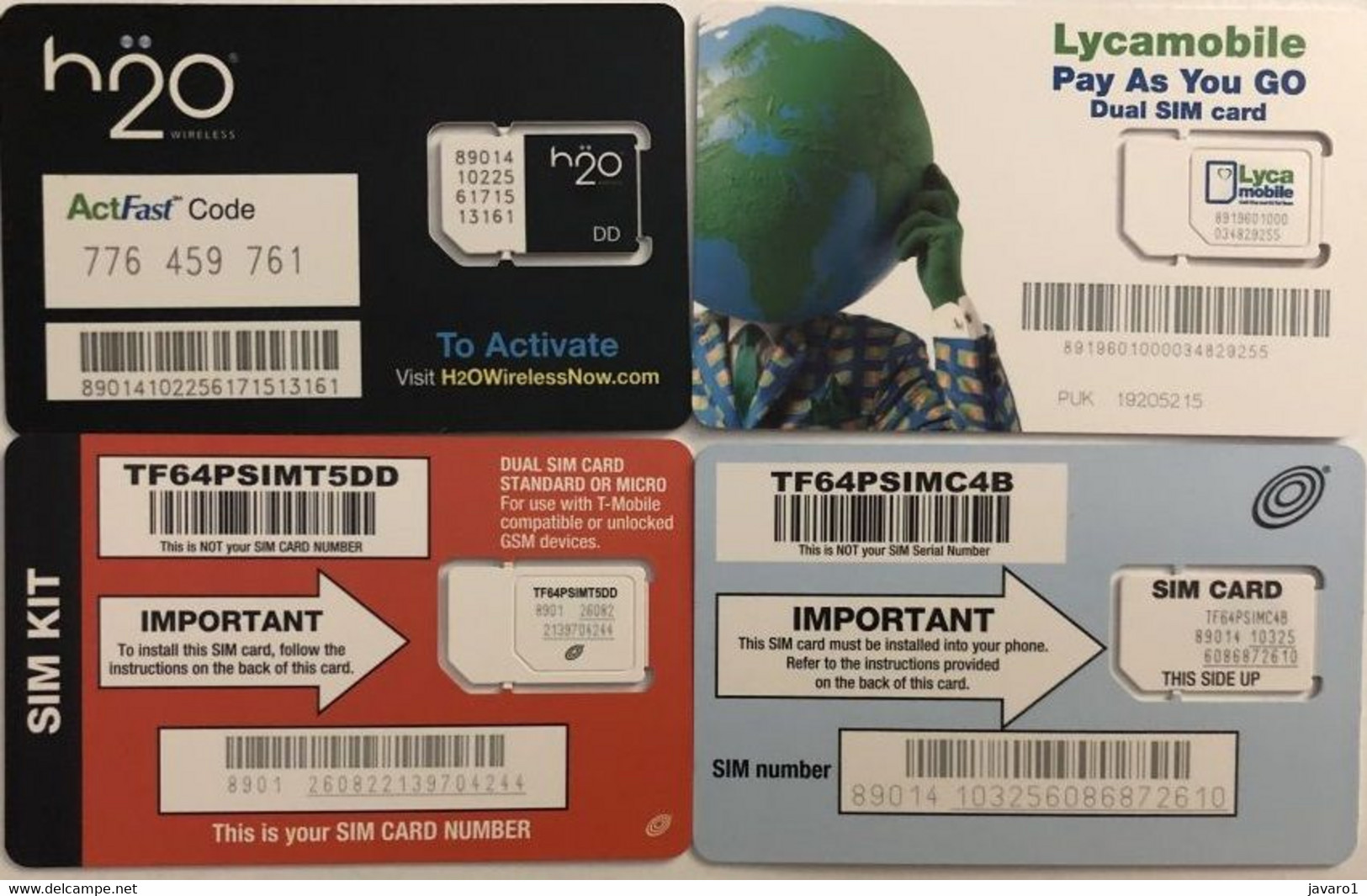 USA : GSM  SIM CARD  : 4 Cards  A Pictured (see Description)   MINT ( LOT C ) - Cartes à Puce