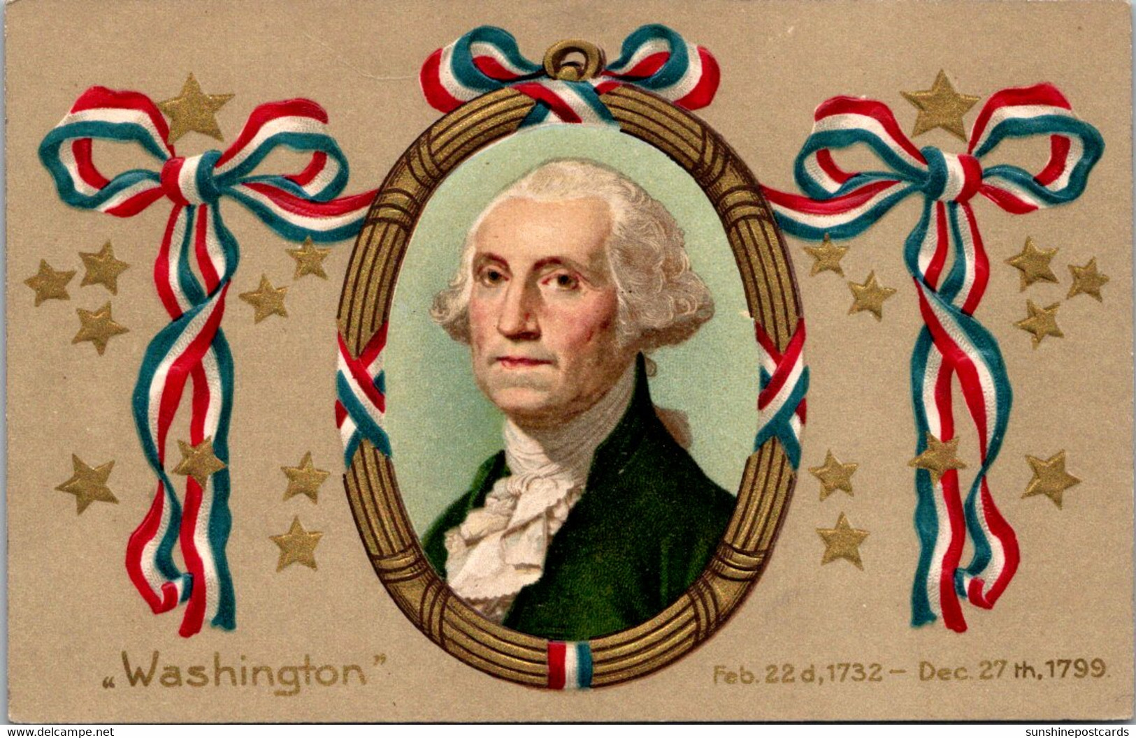 George Washington With Red White & Blue Ribbons Embossed - Presidents