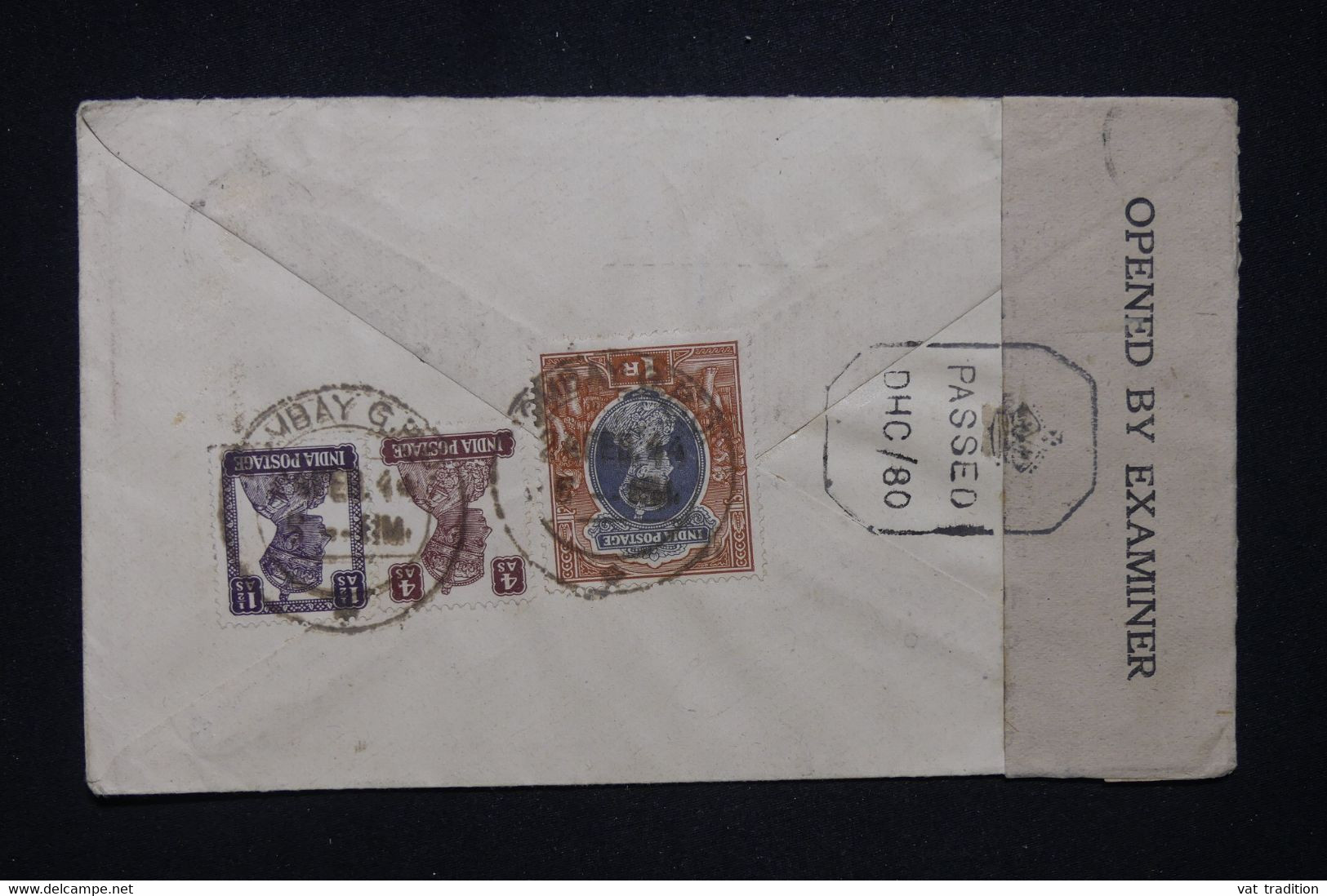 INDES ANGLAISES - Enveloppe De Bombay Pour La Suisse En 1944 Avec Contrôle Postal, Affranchissement Au Dos - L 129717 - 1936-47 Roi Georges VI