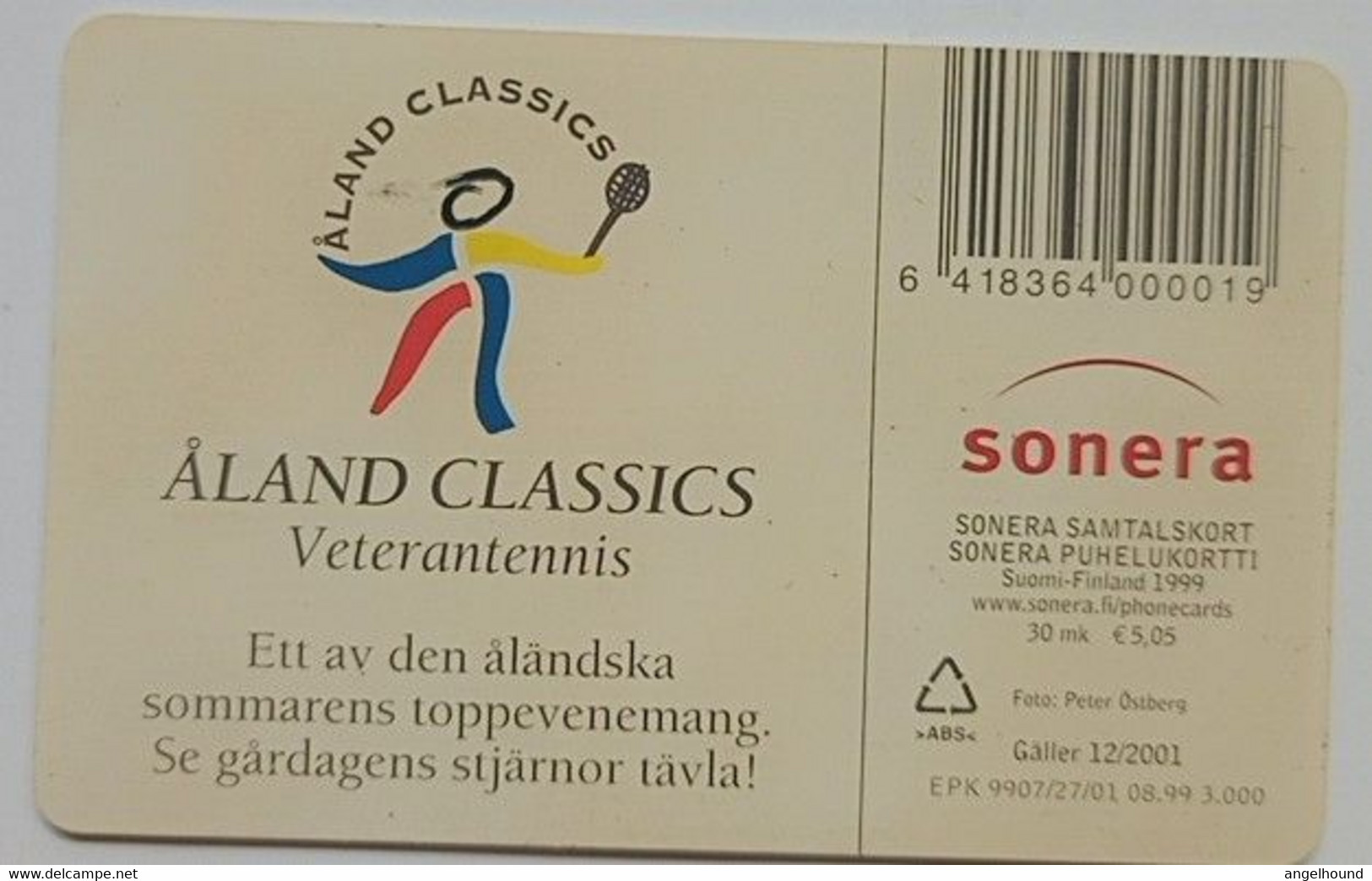 Aland  Sonera Samtalskort  30  " Tennis - Aland Classic " - Aland