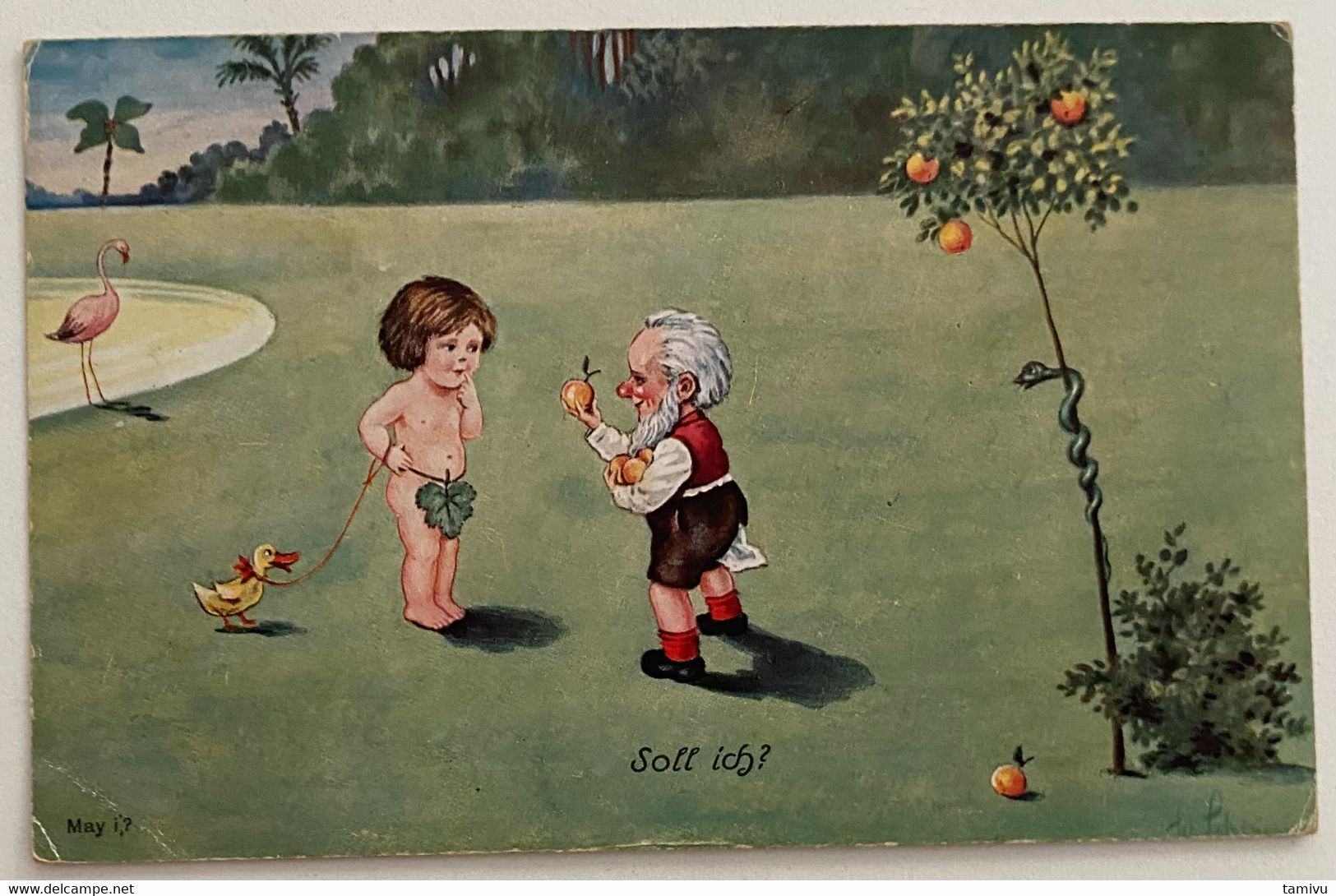 DWARFS ZWERG GNOME, SIGNED W. SCHEUERMANN, MAY I?,  SOLL ICH ?, OLD POSTCARD - Scheuermann, Willi