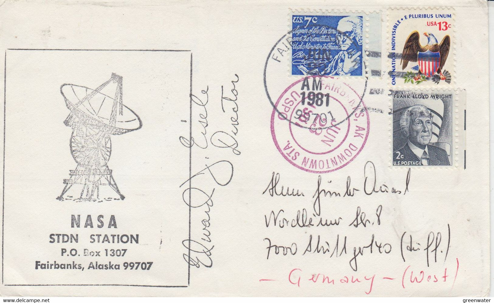 USA Cover NASA Station Fairbanks Alaska Signed Director  Ca Fairbanks JUN 26 1981 (FB157B) - North  America