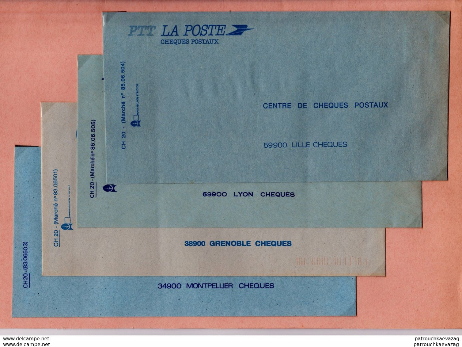 France - RARE - Ensemble De 24 Enveloppes Bleues De La Poste Années 80, Correspondance Avec Divers Centres De Chèques - Collections & Lots: Stationery & PAP