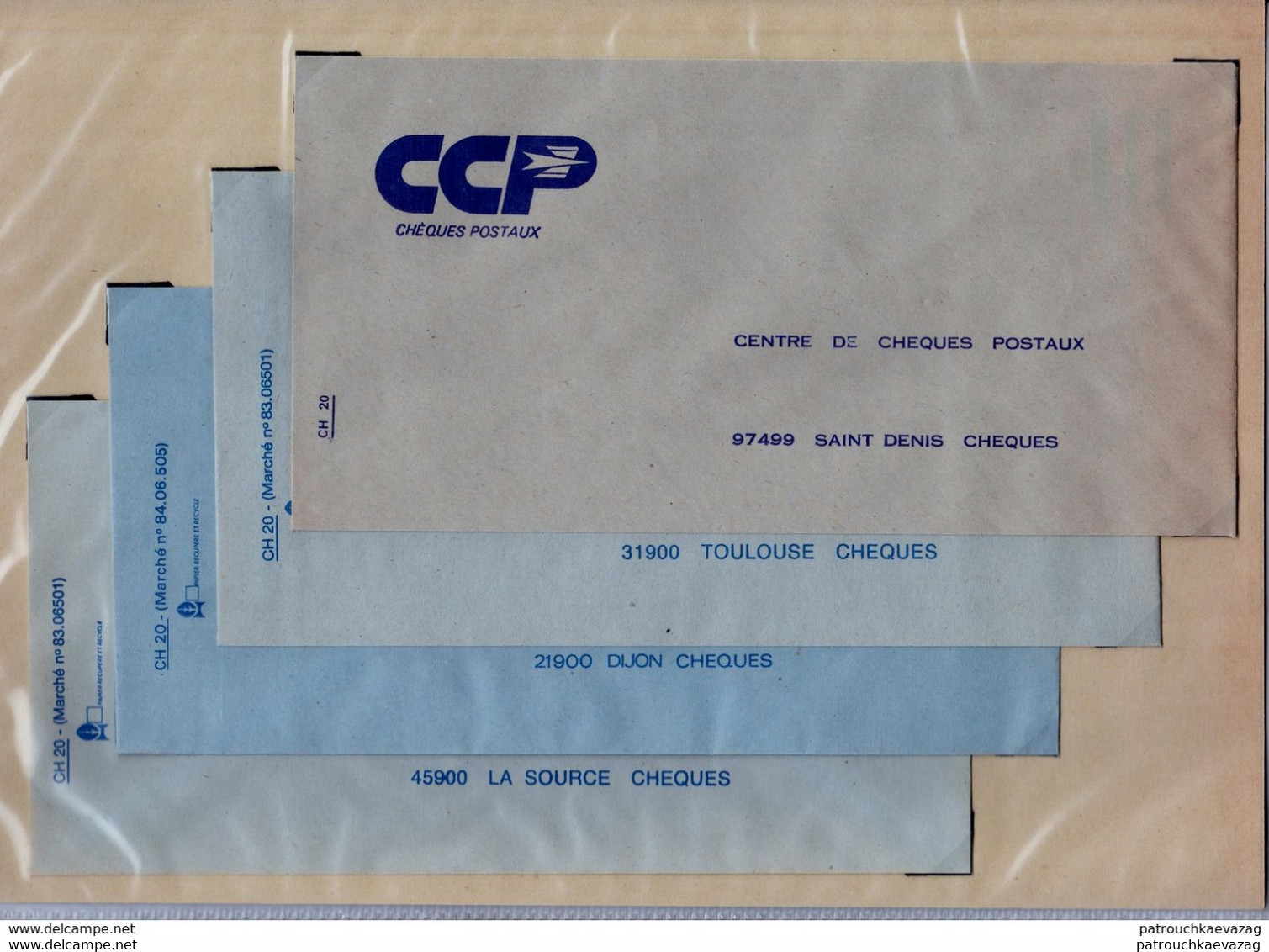 France - RARE - Ensemble De 24 Enveloppes Bleues De La Poste Années 80, Correspondance Avec Divers Centres De Chèques - Lots Et Collections : Entiers Et PAP