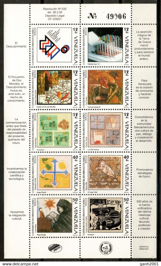 Venezuela 1992 / World EXPO Seville 1992 V Centennial Of America Discovery MNH Exposición Mundial Sevilla / Lq02  37-15 - 1992 – Séville (Espagne)