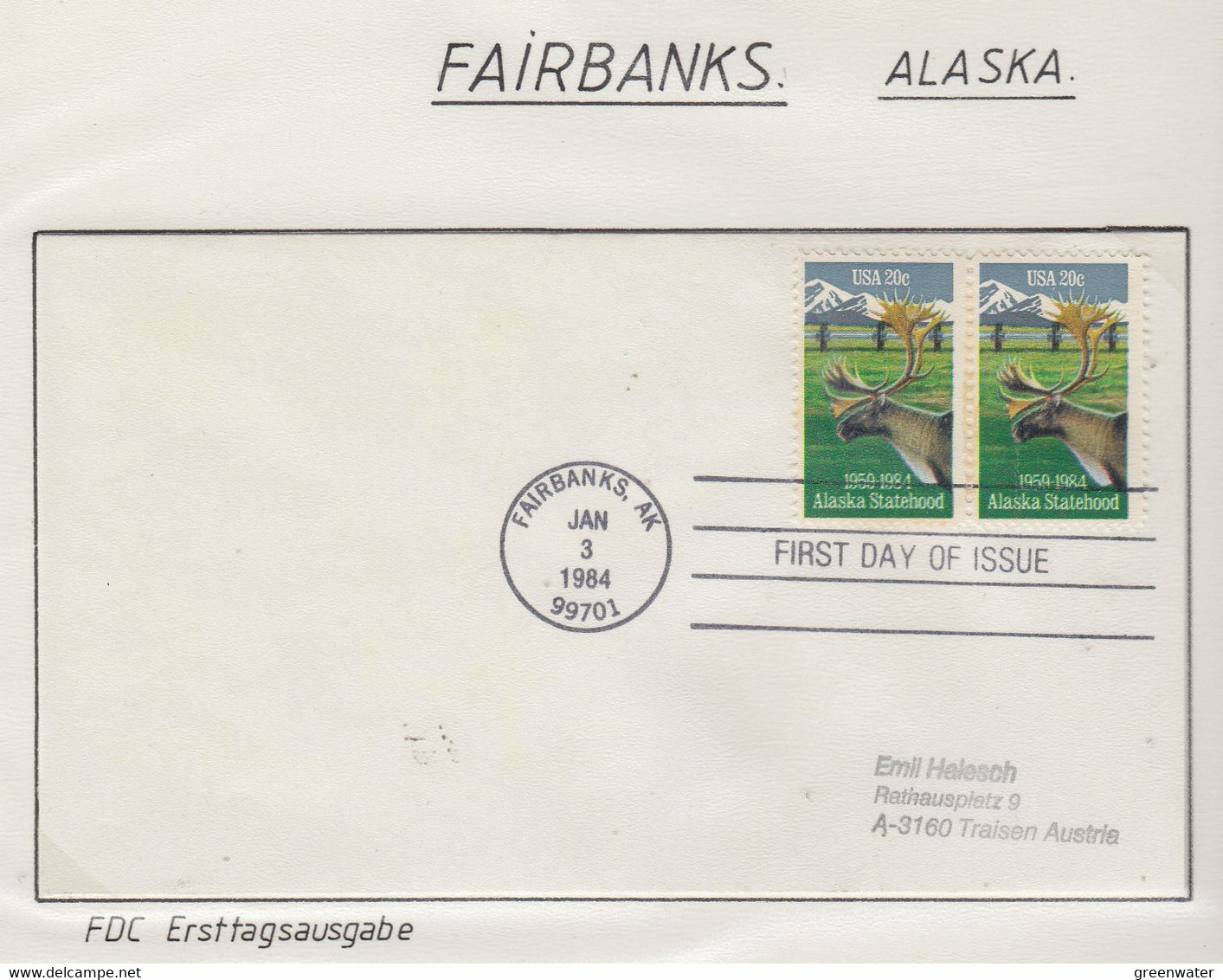 USA 1984 Alaska Statehood 2v (pair) FDC Ca Fairbanks Jan 3 1984 (FB160) - 1981-1990