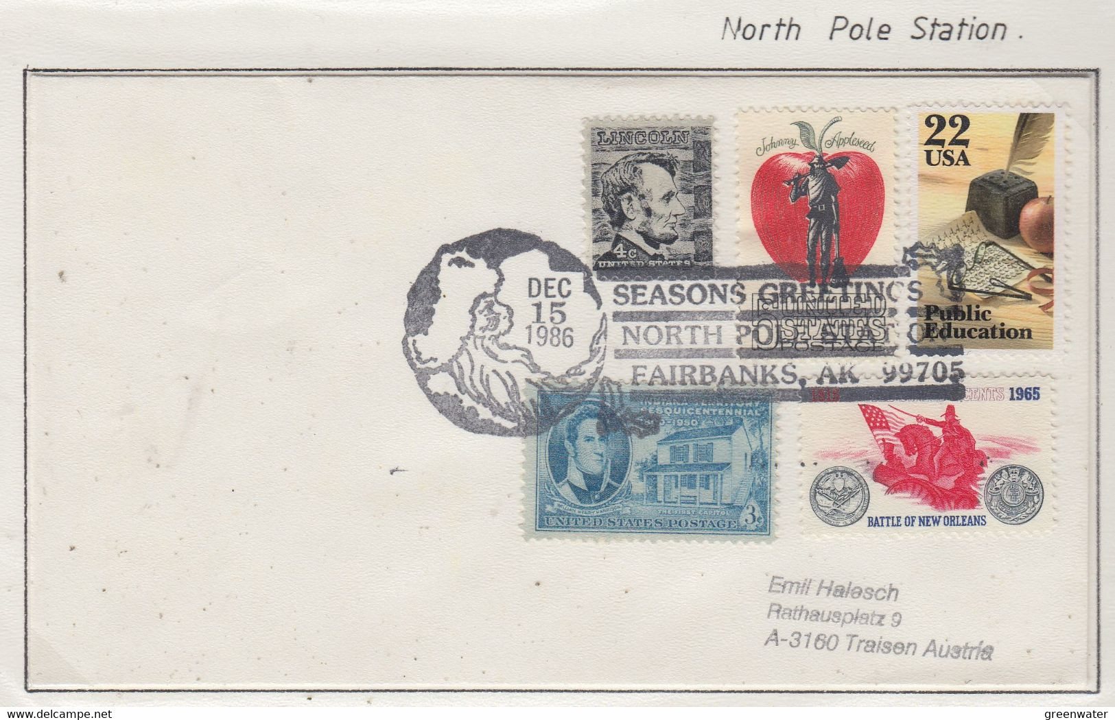 USA Alaska 1986 Cover Seaoons Greetings Ca Fairbanks DEC 15 1986  (FB160A) - Events & Gedenkfeiern