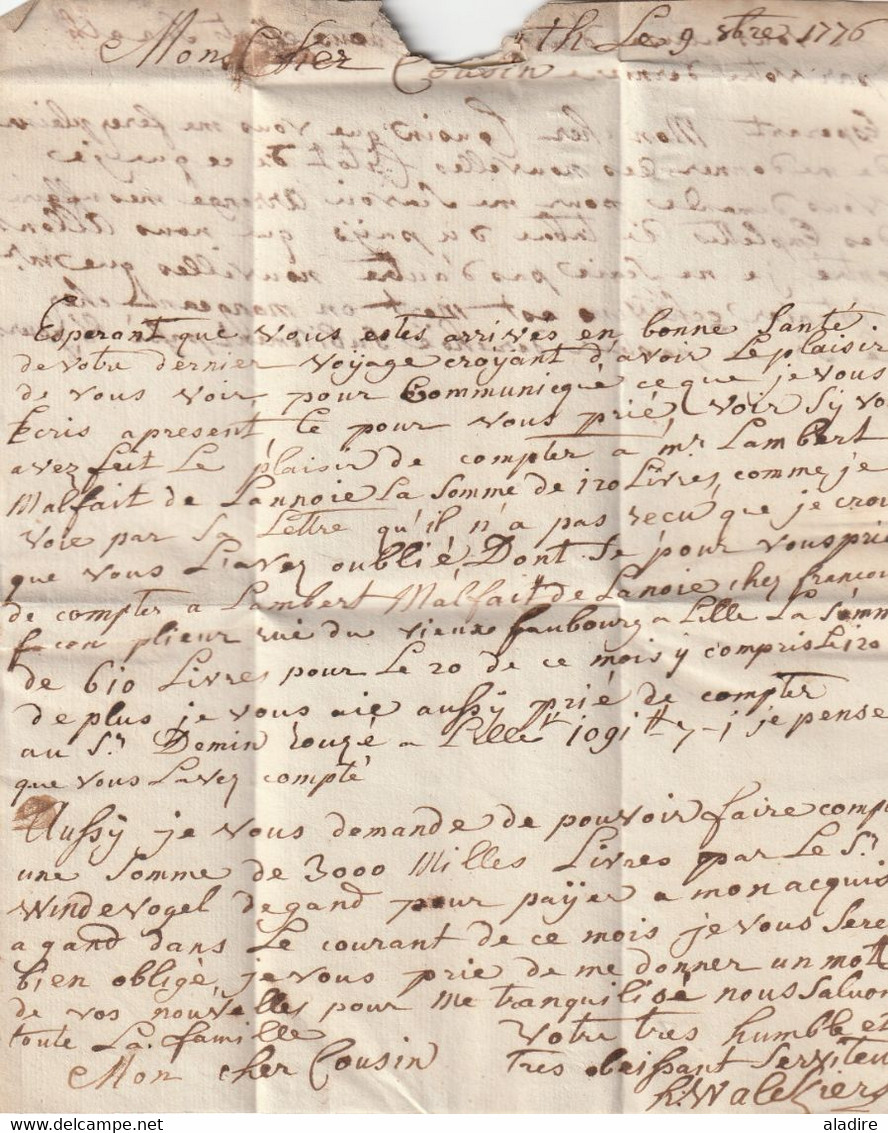 1776 -  Lettre Pliée Avec Corresp Familiale De 2 P En Français De ATH / AAT (marque Postale à Sec) Vers LILLE, France - 1714-1794 (Oesterreichische Niederlande)