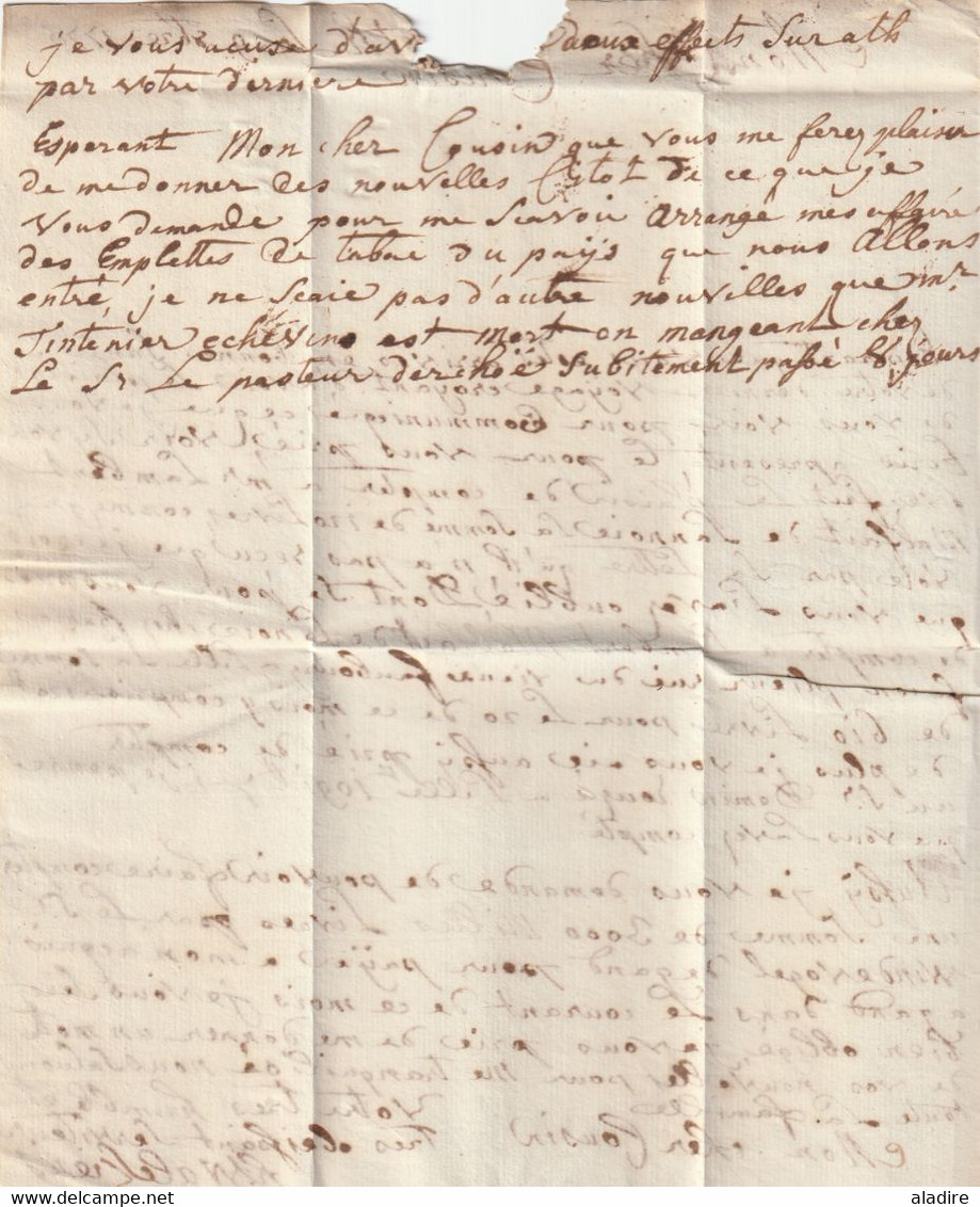 1776 -  lettre pliée avec corresp familiale de 2 p en français de ATH / AAT (marque postale à sec) vers LILLE, France