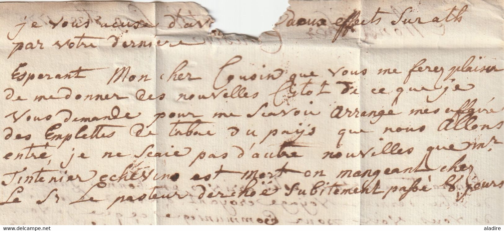 1776 -  lettre pliée avec corresp familiale de 2 p en français de ATH / AAT (marque postale à sec) vers LILLE, France