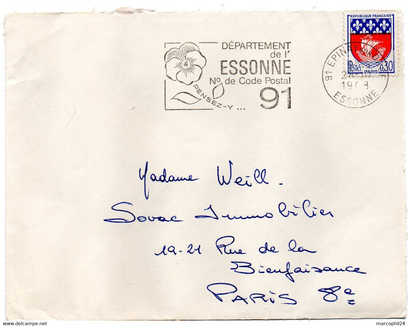 ESSONNE - Dépt N° 91 = EPINAY Sur ORGE 1968 = FLAMME Codée = SECAP  ' N° De CODE POSTAL / PENSEZ-Y ' - Código Postal