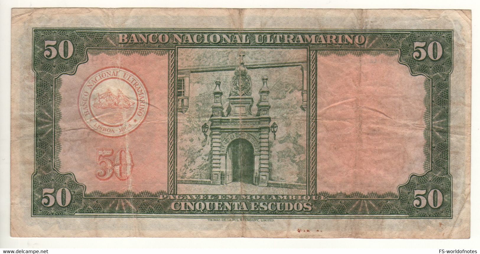 MOZAMBIQUE  50 Escudos  P106a  Dated  24.07.1958   ( Eduardo Costa + Entrance To Fort São Sebastião At Back ) - Mozambique