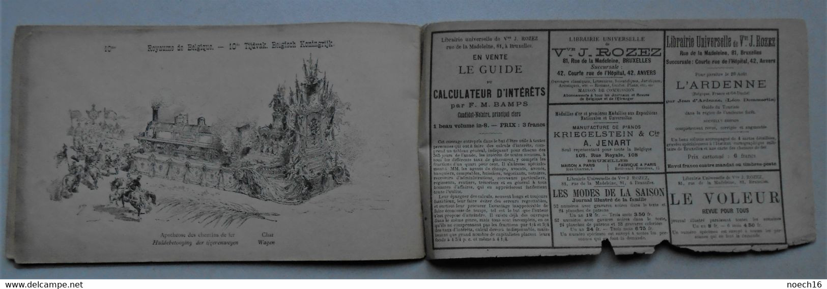 Catalogue publicité Bruxelles 1885 - Cortège Historique des Moyens de Transport