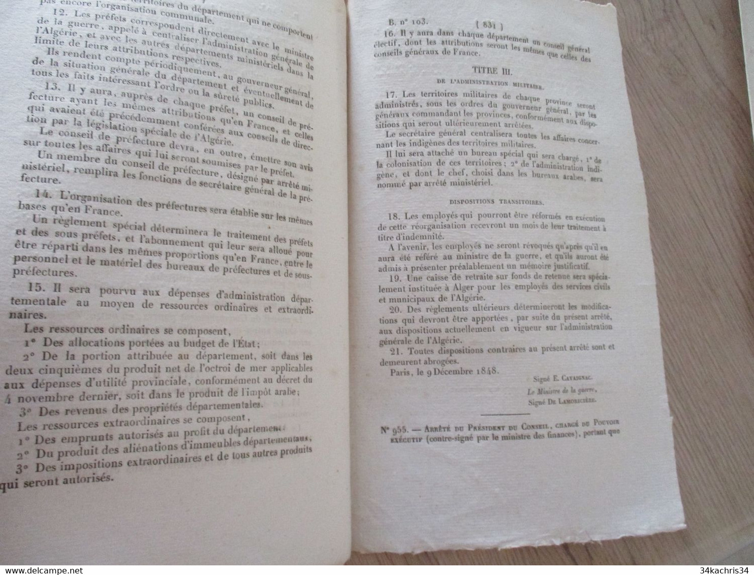 Colonies Algérie, Martinique, Sénégal.... lot 13 bulletins de lois dans le thème 1823  1848