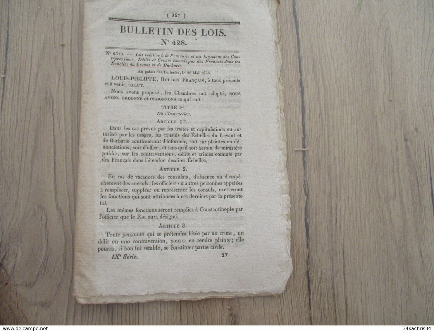 Colonies Algérie, Martinique, Sénégal.... lot 13 bulletins de lois dans le thème 1823  1848