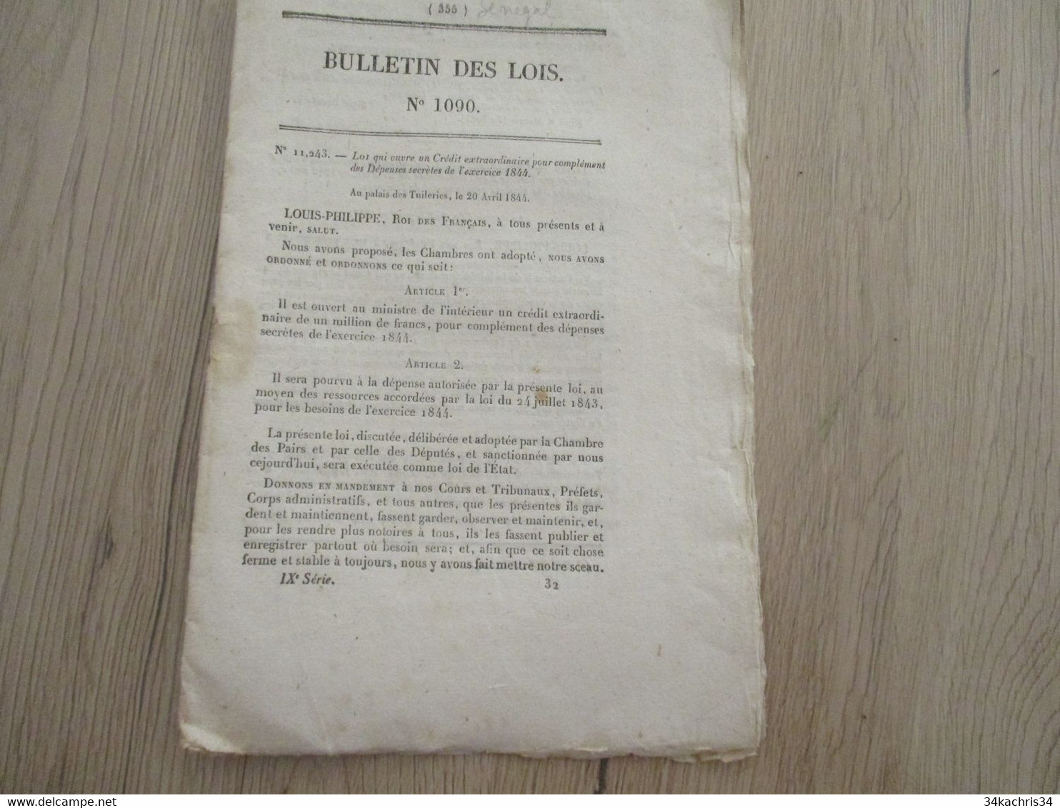 Colonies Algérie, Martinique, Sénégal.... lot 13 bulletins de lois dans le thème 1823  1848