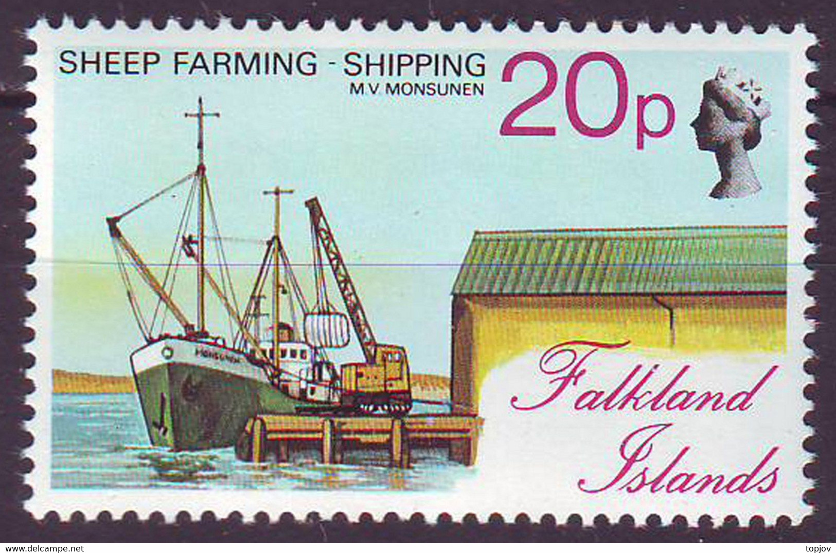 FALKLAND Is. - SHIPS  Loading Of Sheep's Wool; Cargo Ship "Monsoons"  - **MNH - 1976 - Barcos