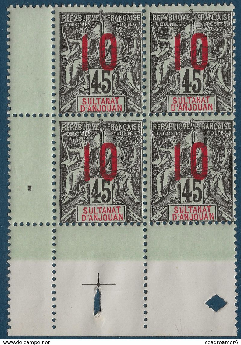 Colonies Type Groupe Anjouan Bloc De 4 CDFeuille N°27A** Variété 1 & 0 Espacés Tenant à Normal TTB - Unused Stamps