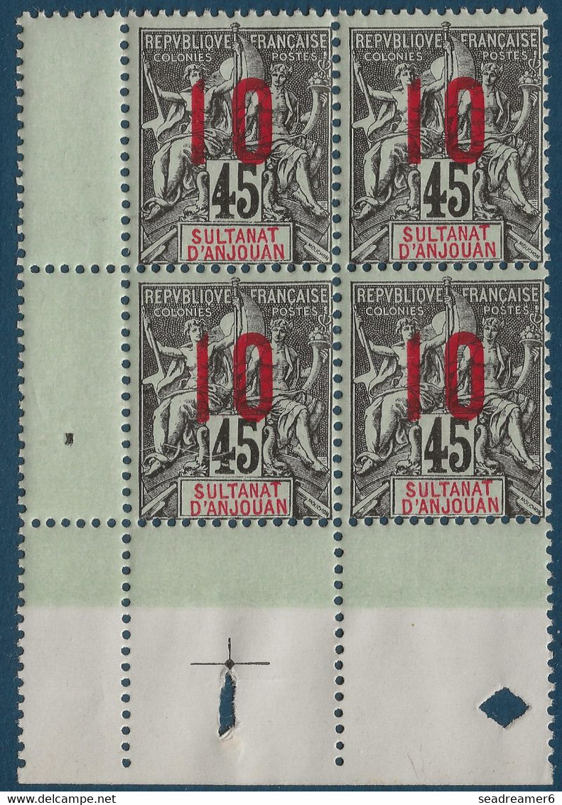 Colonies Type Groupe Anjouan Bloc De 4 CDFeuille N°27A** Variété 1 & 0 Espacés Tenant à Normal TTB - Ongebruikt