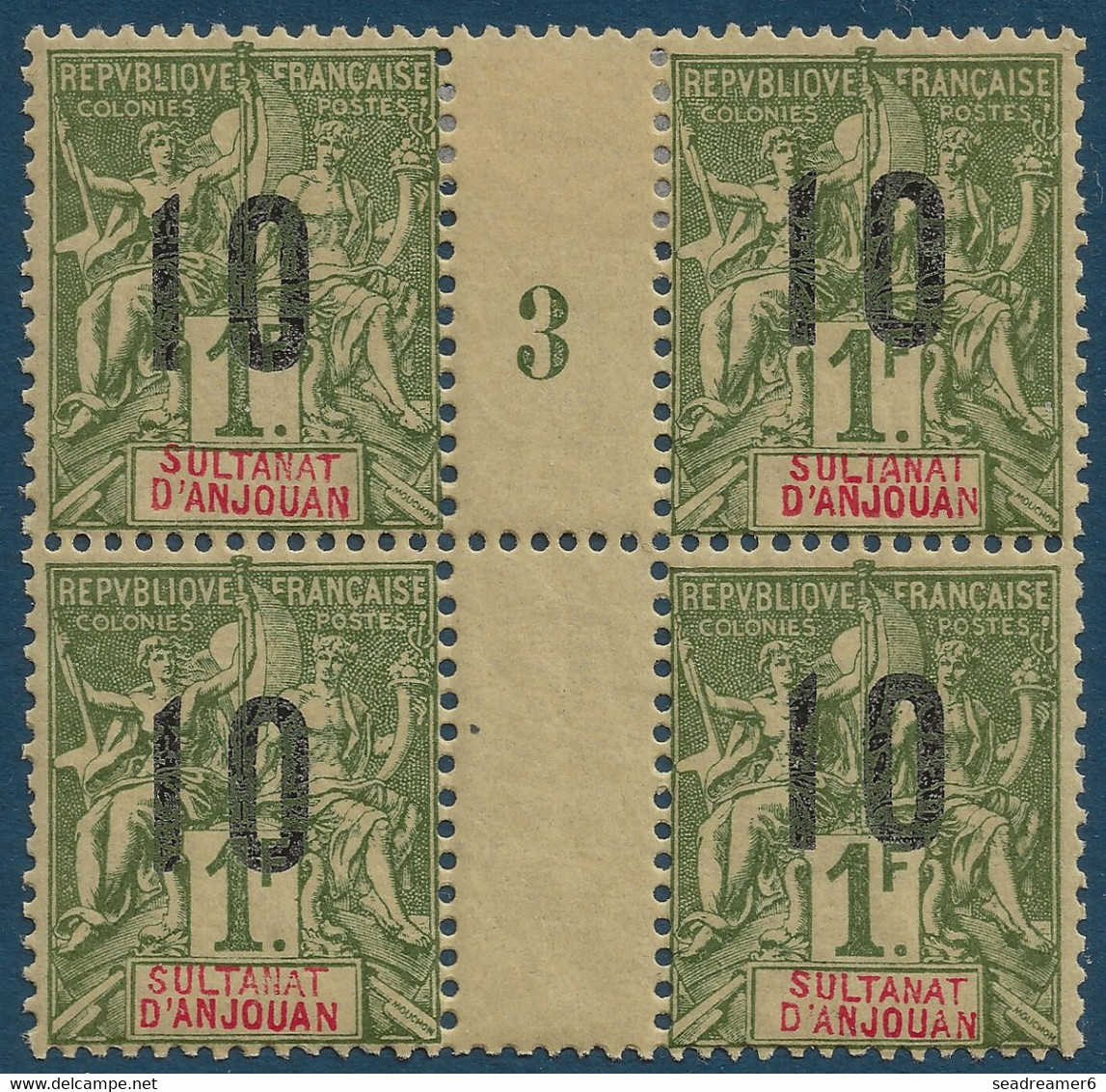 France Colonies Type Groupe Anjouan Bloc De 4 Millésimé 3 N°30A**/* Tres Frais & TTB - Unused Stamps