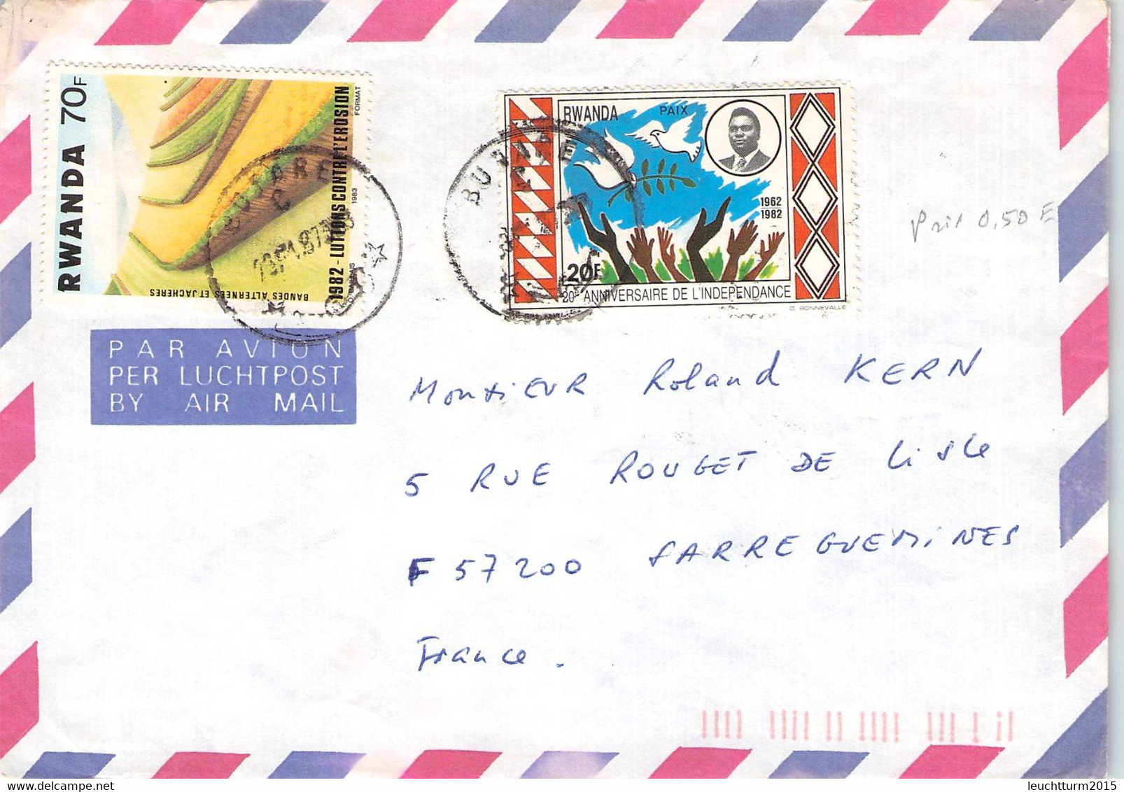 RWANDA - AIRMAIL 1987 > FRANCE / ZC166 - Oblitérés