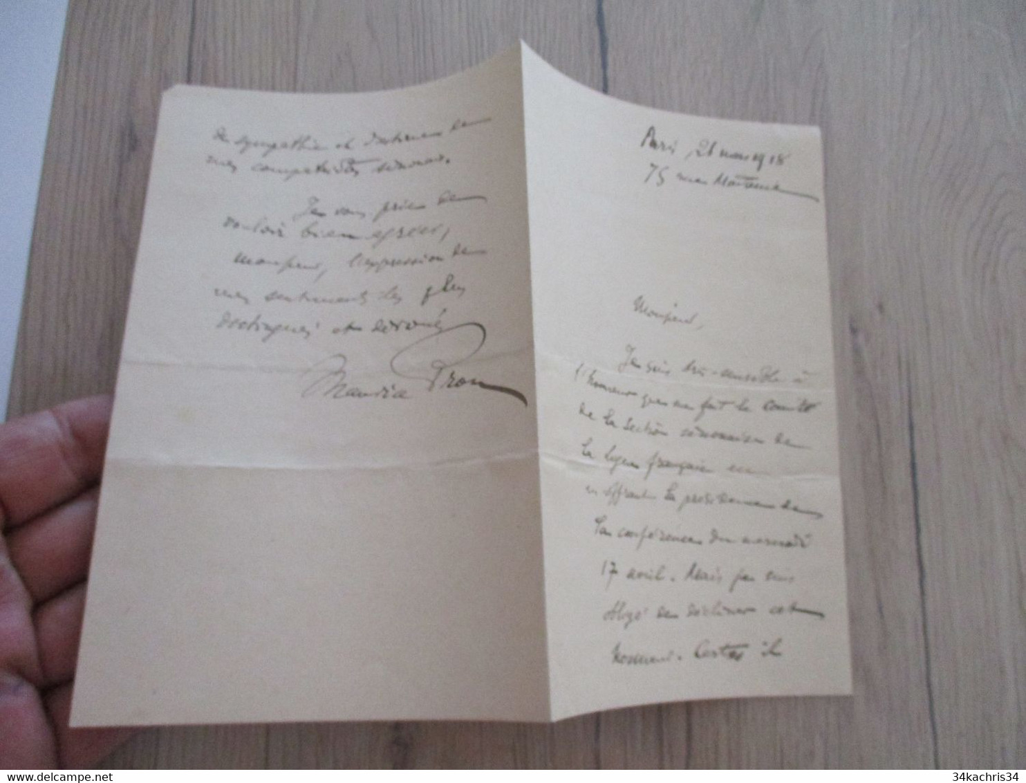 LAS Autographe Signée MAURICE PROU Sens (1861/1930 Historien Numismate Déclination Présidence De Conférence - Autres & Non Classés