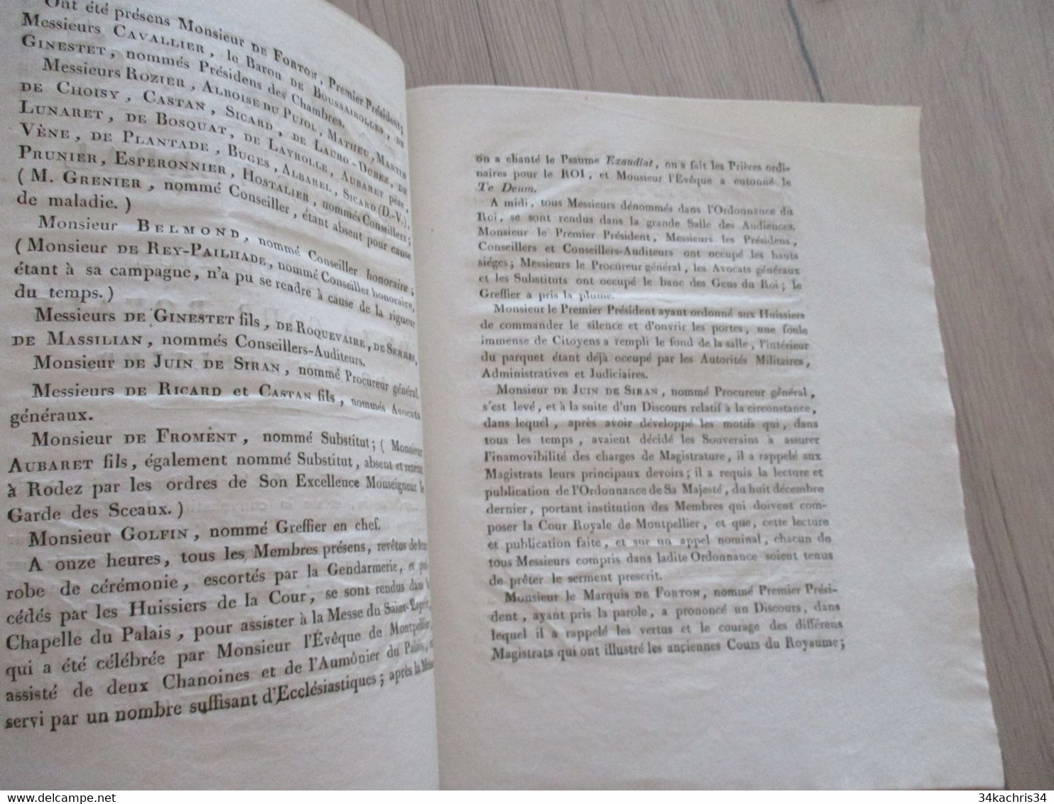 1819 Procès Verbal De L'installation De La Cour Royale De Montpellier 5p De Textes - Décrets & Lois