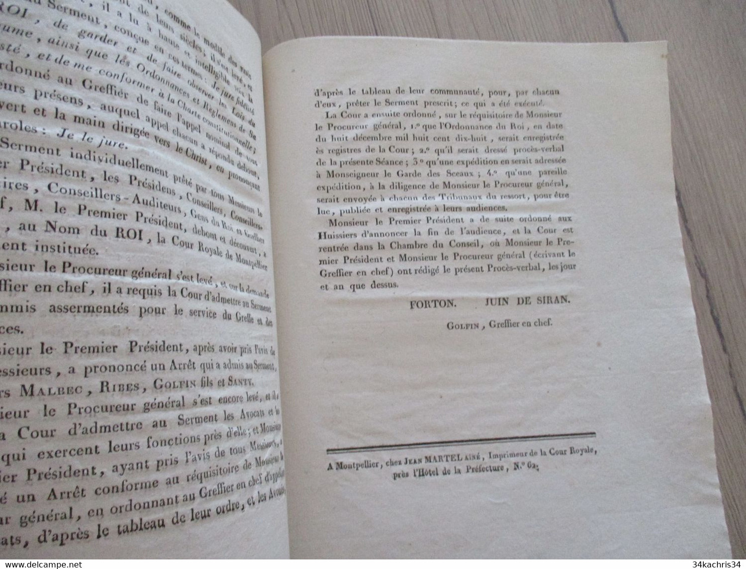 1819 Procès Verbal De L'installation De La Cour Royale De Montpellier 5p De Textes - Décrets & Lois