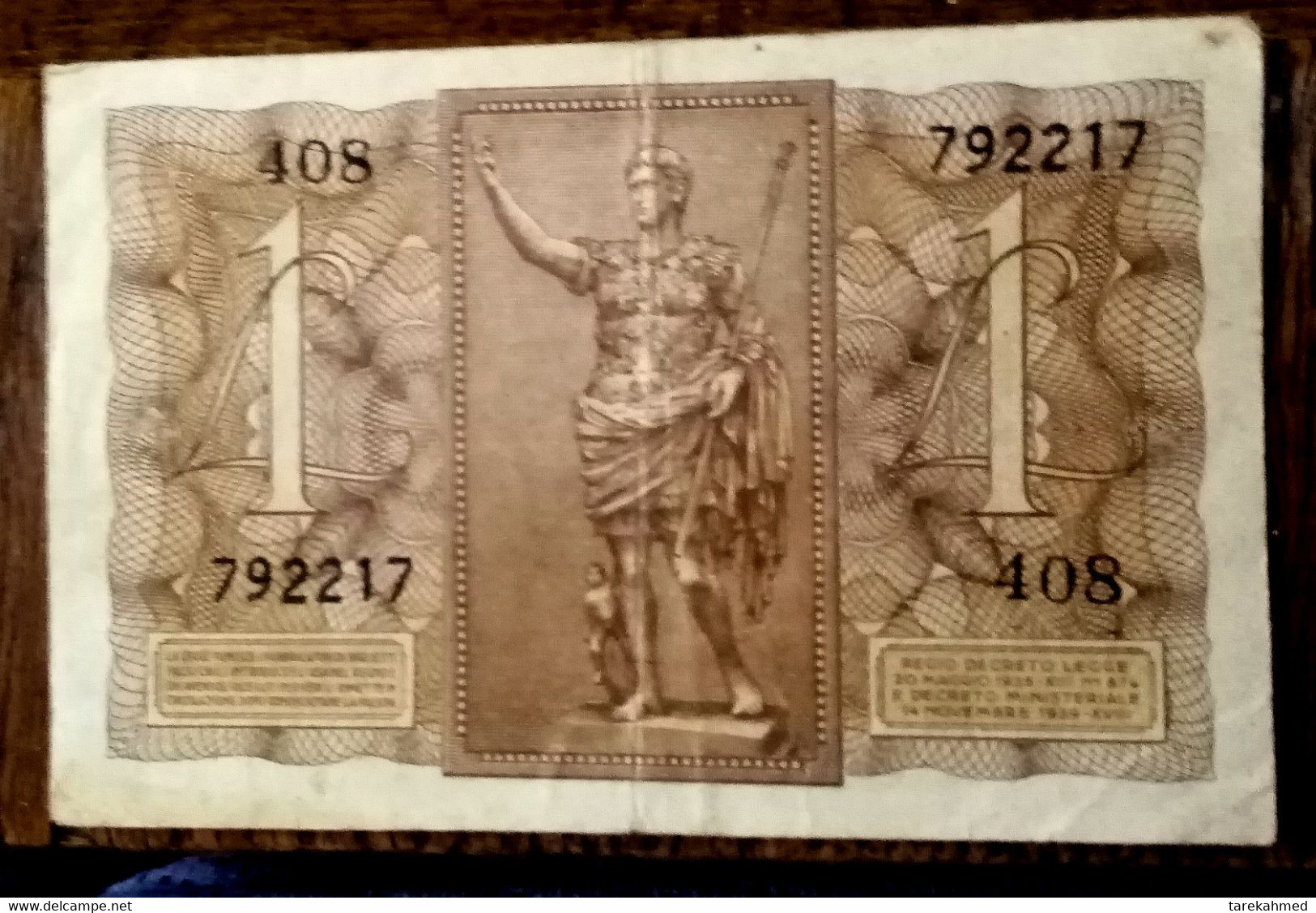 ITALY Banknotes 1 Lira 1939 F REGNO D'ITALIA Biglietto Di Stato . - Italia – 1 Lira