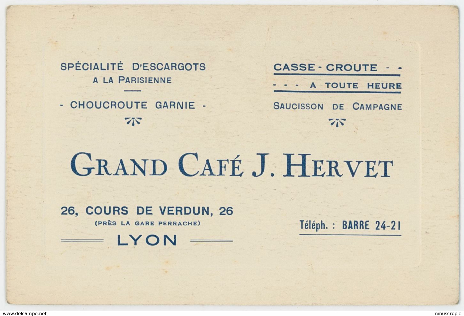 Une Ancienne Carte De Visite - Grand Café - J Hervet - Lyon - Cartoncini Da Visita