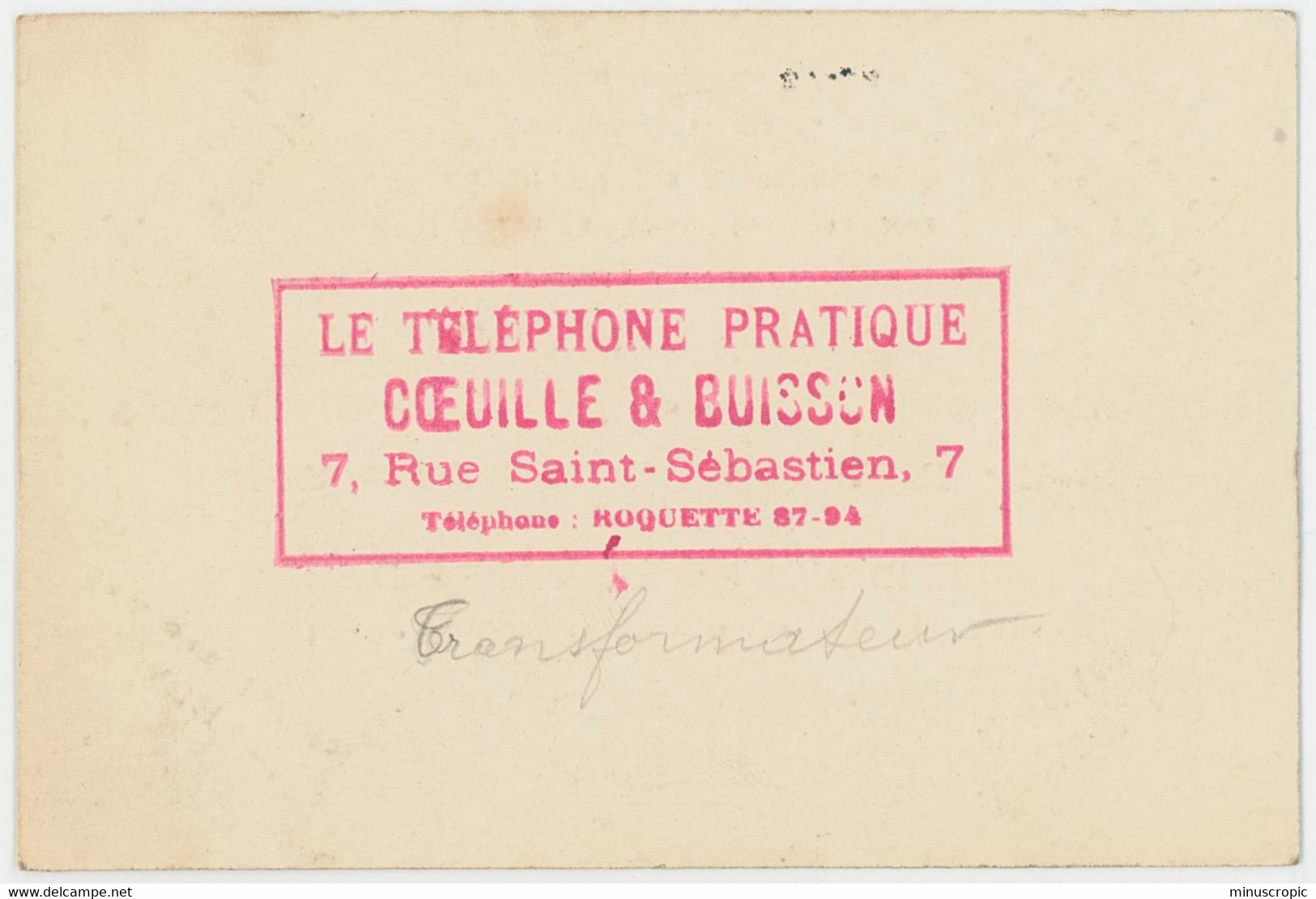 Une Ancienne Carte De Visite - Constructeur Electricien - J Coeuille - Paris - Visitenkarten