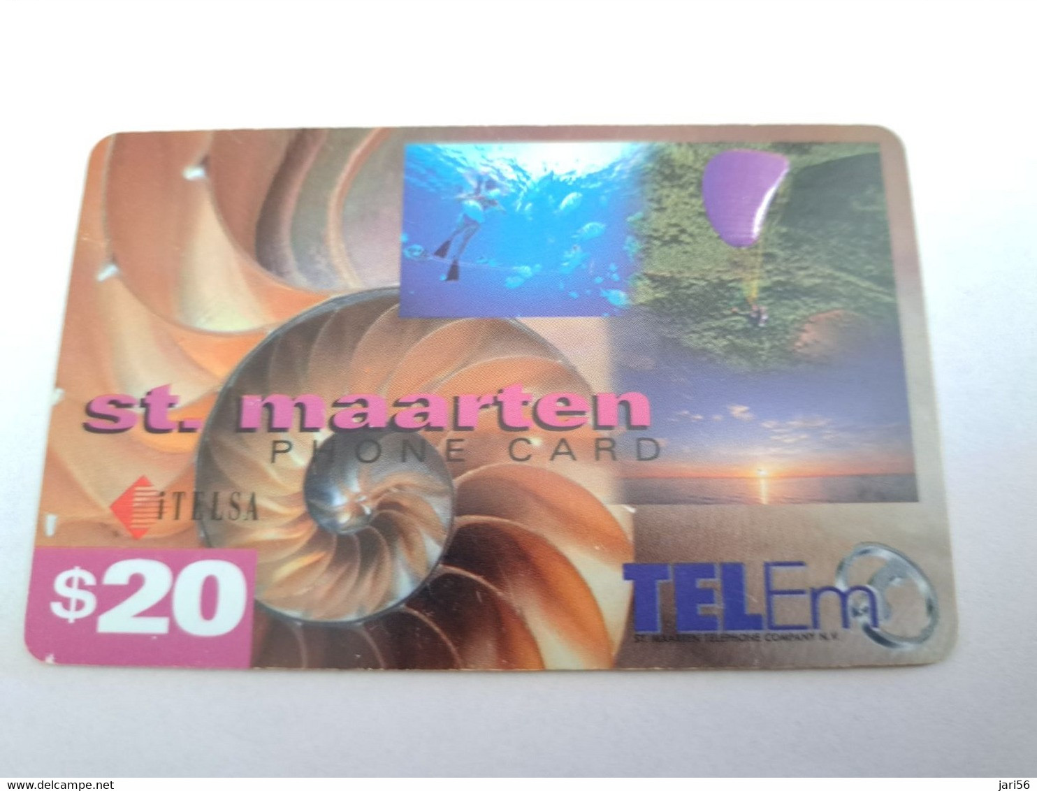 St MAARTEN $20,- ST MAARTEN TEL EM  SHELL/ THICK CARD  Beach Itelsa  **10779** - Antilles (Neérlandaises)