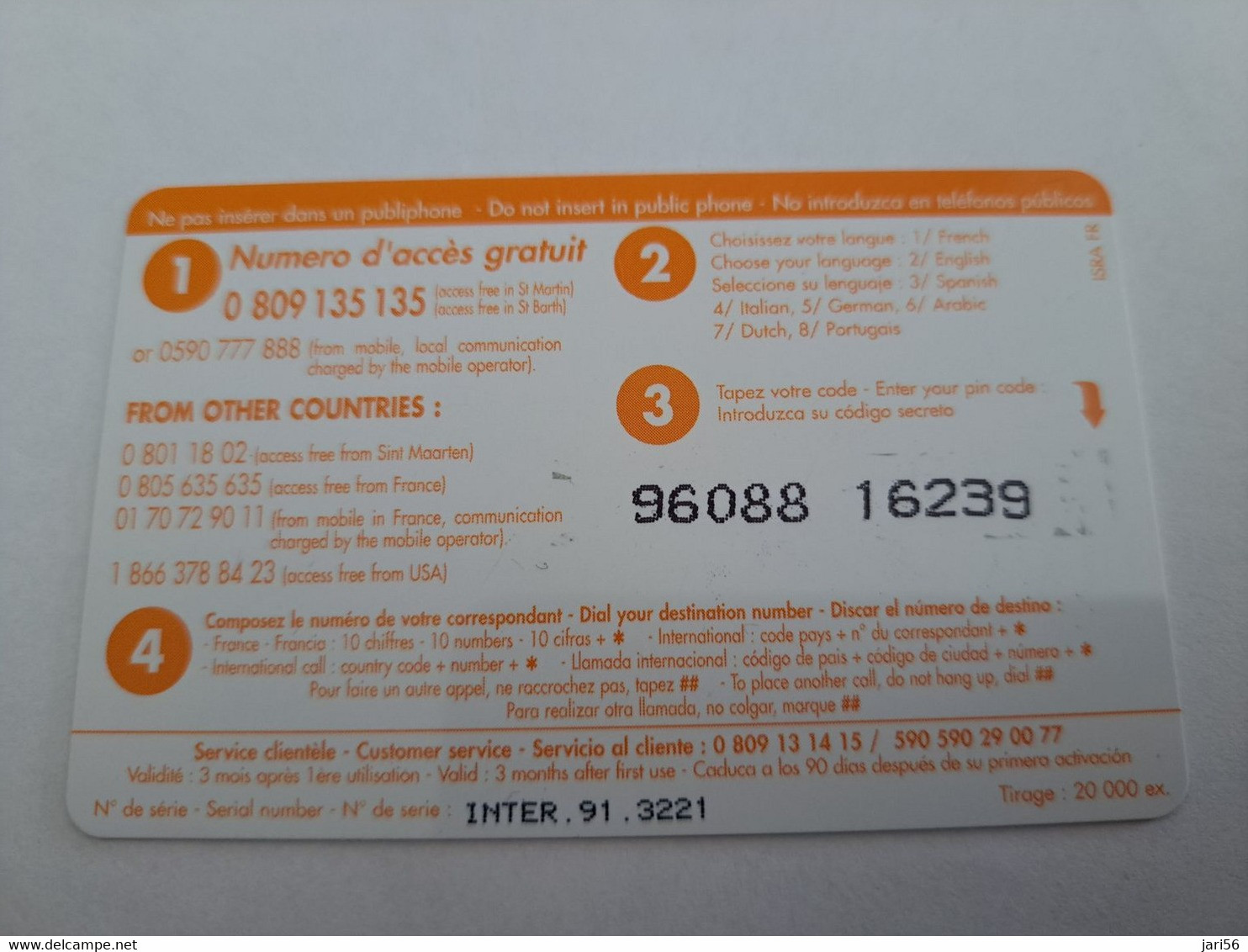 ST MARTIN / INTERCARD  3 EURO  OCTROI DE COLE BAY           NO 091   Fine Used Card    ** 10782 ** - Antille (Francesi)