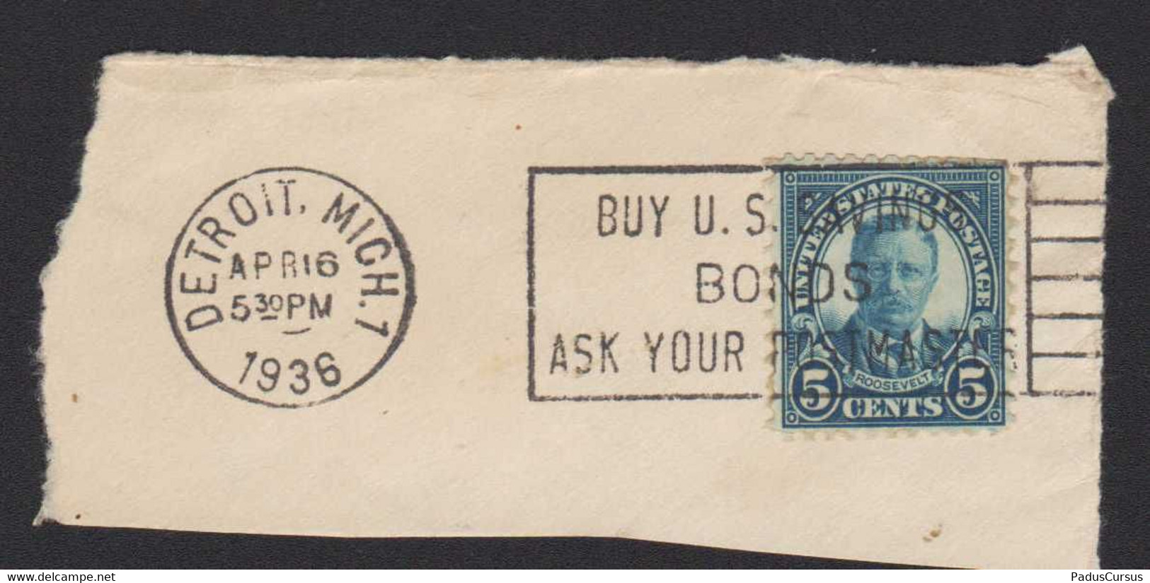 USA United States 1936 Detroit Mich Buy US Savings Bonds Ask Your Postmaster Obbligazioni Obligations Roosevelt FRB00263 - Autres & Non Classés