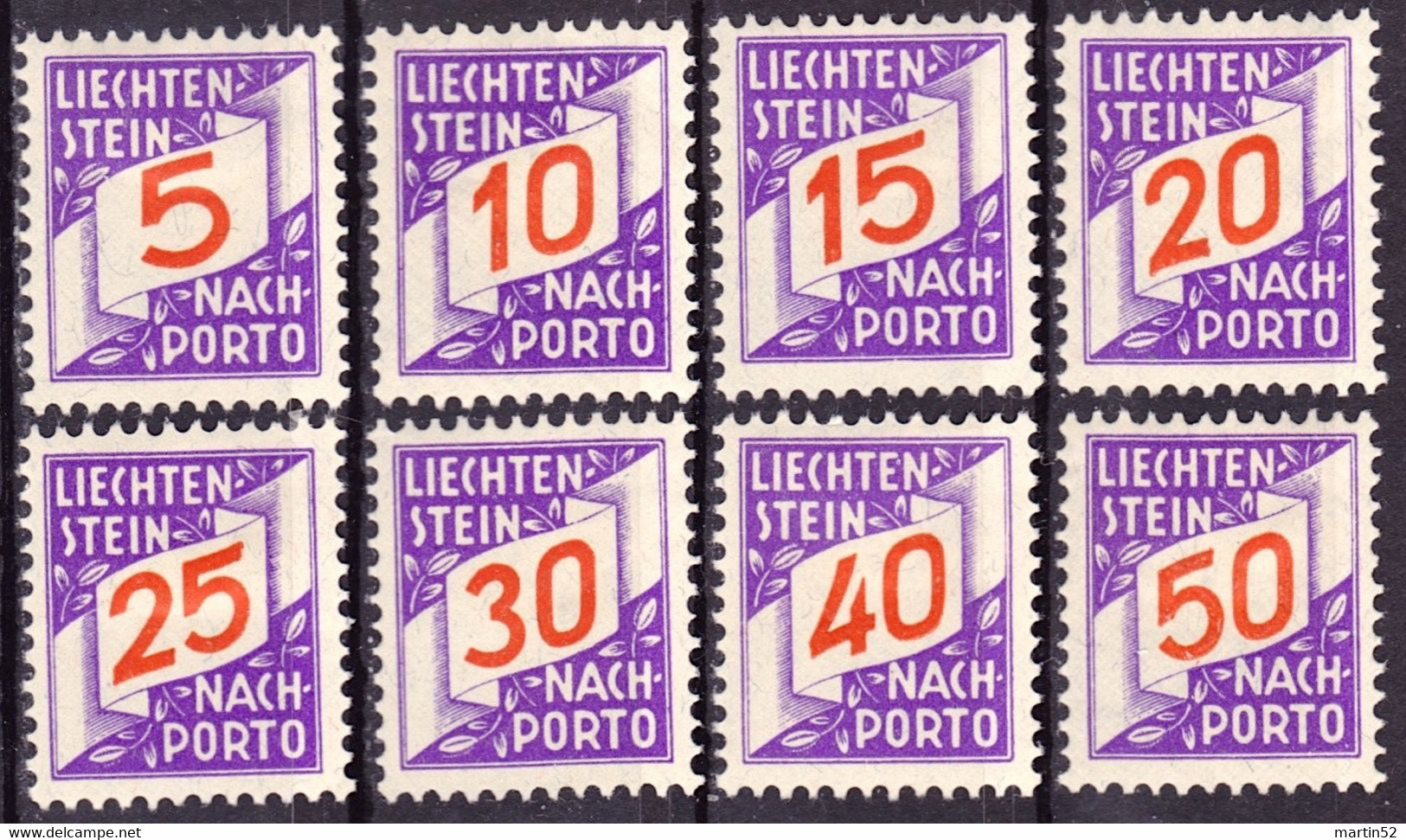 Liechtenstein 1928: ERSTE NACHPORTO-Marken Nr. 13-20 In Schweizer Währung * Falz Charnière MH (Zu CHF 135.00 -50%) - Taxe