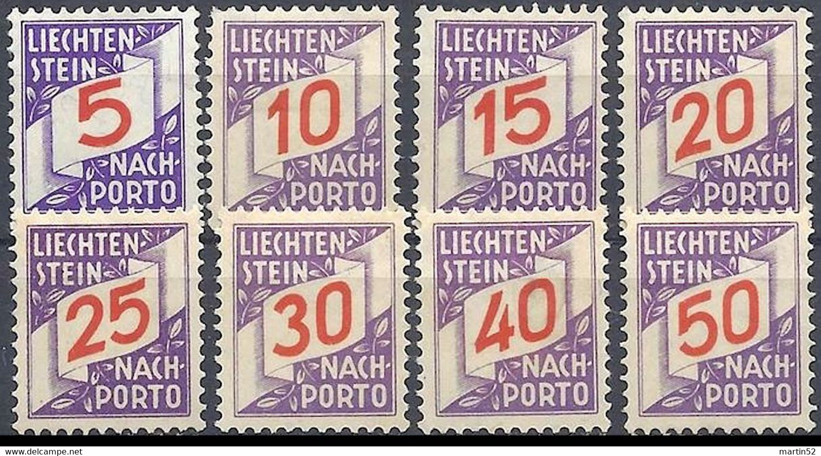 Liechtenstein 1928: ERSTE NACHPORTO-Marken Nr. 13-20 In Schweizer Währung * Falz Charnière MH (Zu CHF 135.00 -50%) - Portomarken