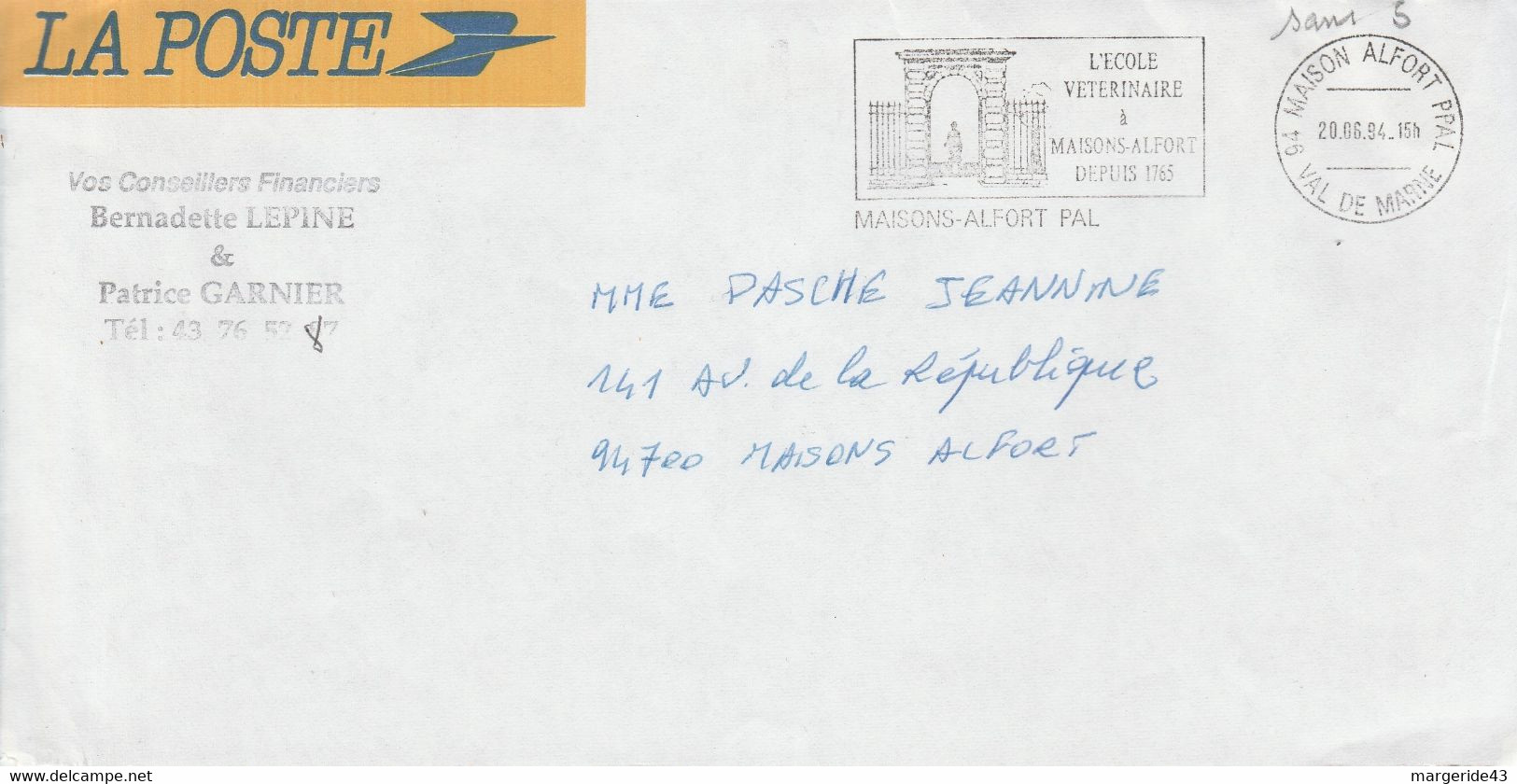 CACHET DE MAISONS ALFORT- LETTRE S MANQUANTE 1994 - Sellados Mecánicos (Publicitario)