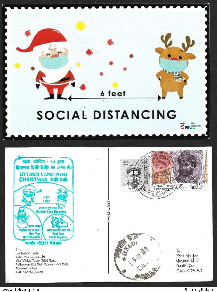 India 2020 Christmas , COVID-19 ,Coronavirus ,Vaccination, Doctor, Mask, Virus , Postcard (3/8) (**) Inde Indien - Brieven En Documenten