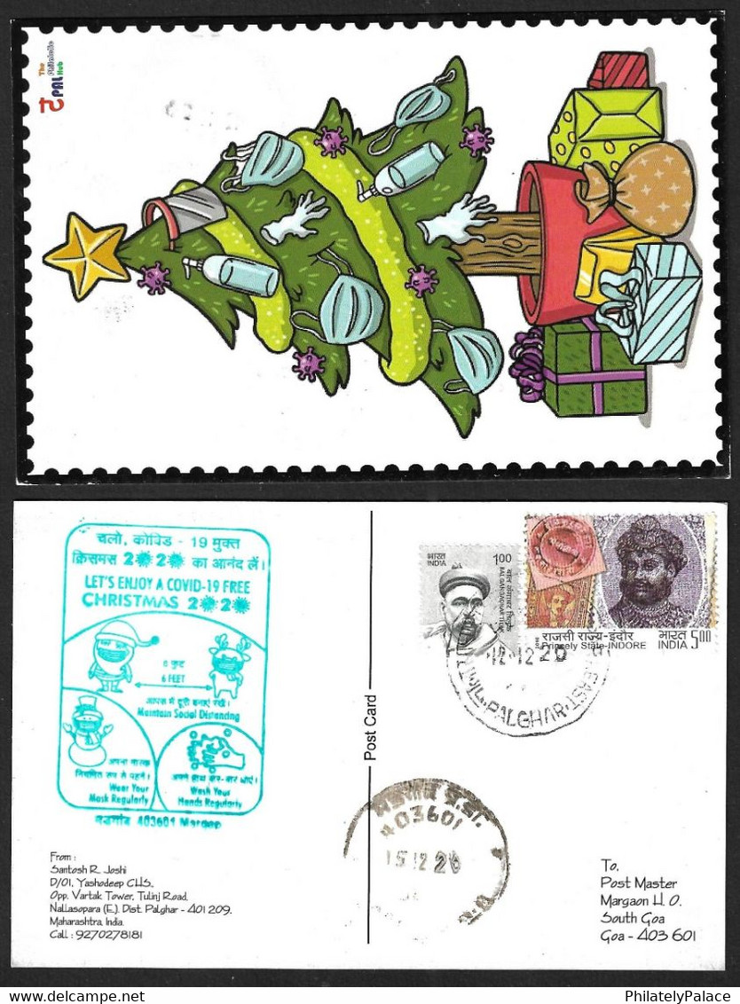 India 2020 Christmas , COVID-19 ,Coronavirus ,Vaccination, Doctor, Mask, Virus , Postcard (4/8) (**) Inde Indien - Brieven En Documenten