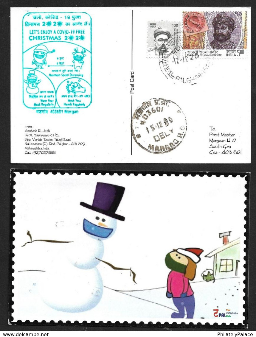 India 2020 Christmas , COVID-19 ,Coronavirus ,Vaccination, Doctor, Mask, Virus , Postcard (6/8) (**) Inde Indien - Lettres & Documents