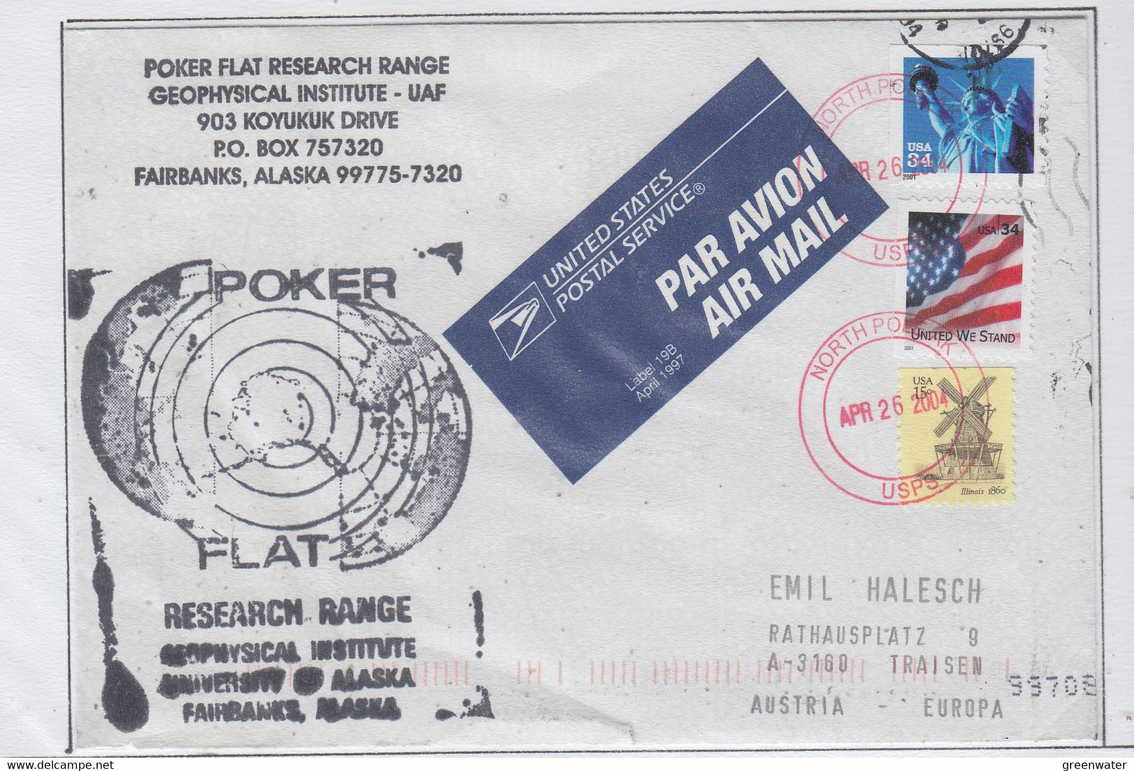 Alaska 2004 Cover Poker Flat Research Range Geophysical Institute Ca North Pole APR 26 2004 (FB169A) - North  America