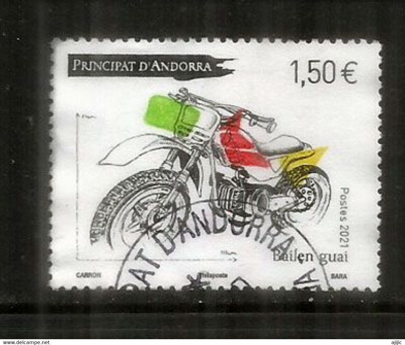 Atelier Bailén Motos (Moto Bailen Guai. Made In Andorra). Un Timbre Oblitéré , 1 ère Qualité. Année 2021 - Used Stamps