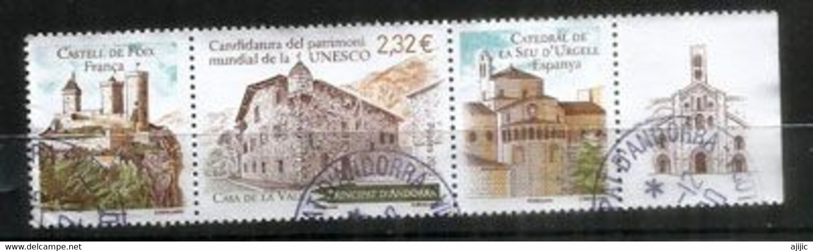 UNESCO.ANDORRA-FRANCE-ESPAGNE (Candidature) Chateau De Foix,Cathedrale Seo Urgell,Casa De La Vall,oblitéré - Gebruikt