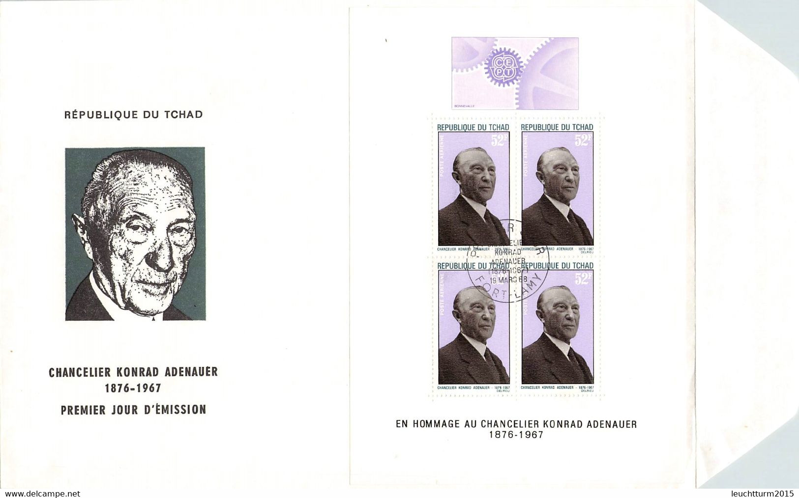 TCHAD - FDC MINISHEET 1968 KONRAD ADENAUER Mi #197 / YZ328 - Tchad (1960-...)