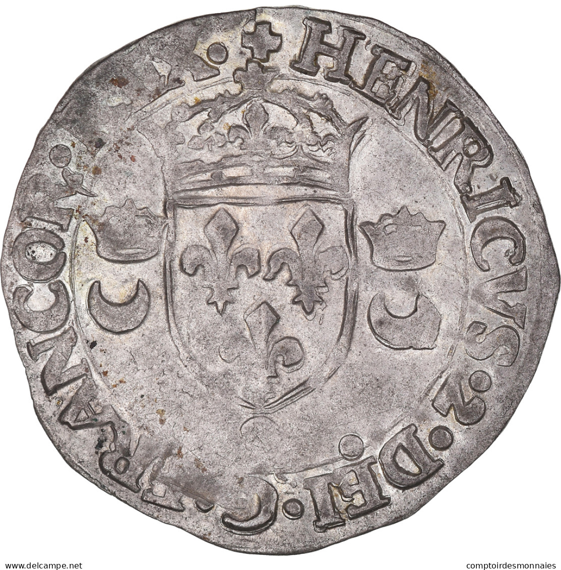 Monnaie, France, Henri II, Douzain Aux Croissants, 1551, Rennes, TTB, Billon - 1547-1559 Henri II